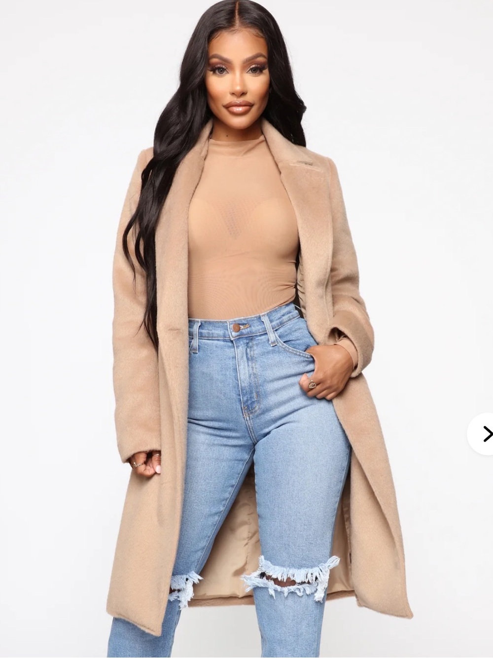 Fashion Nova It’s A Long Story Coat in Ivory Faux Wool Longline Trench XS